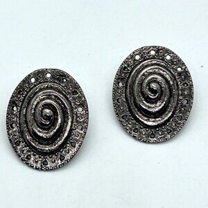 Vintage Silver-tone Oval Spiral Post Earrings Textured Boho Ethnic Tribal 1.5"